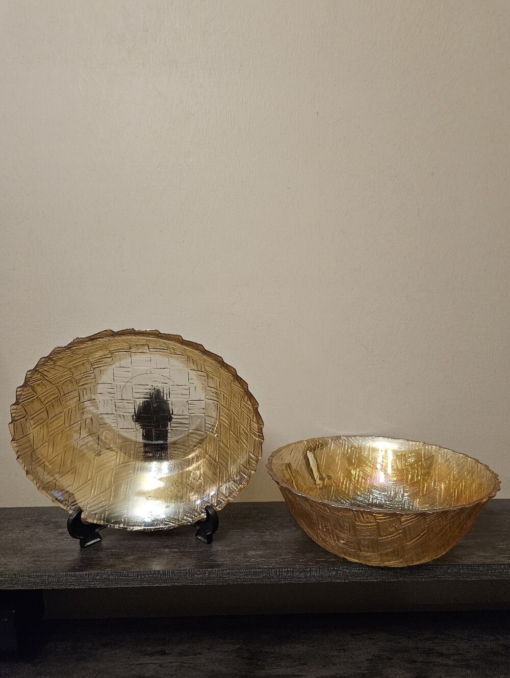 VTG Indiana Glass Marigold Carnival Glass Basketweave Bowls - Set of 2